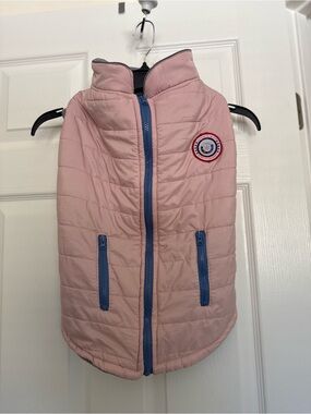 Light Pink Quilted Puffer Vest with Blue Zippers